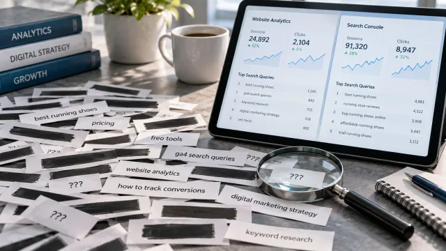 Compare Google Ads, Search Console, and GA4 for one illustrative website.