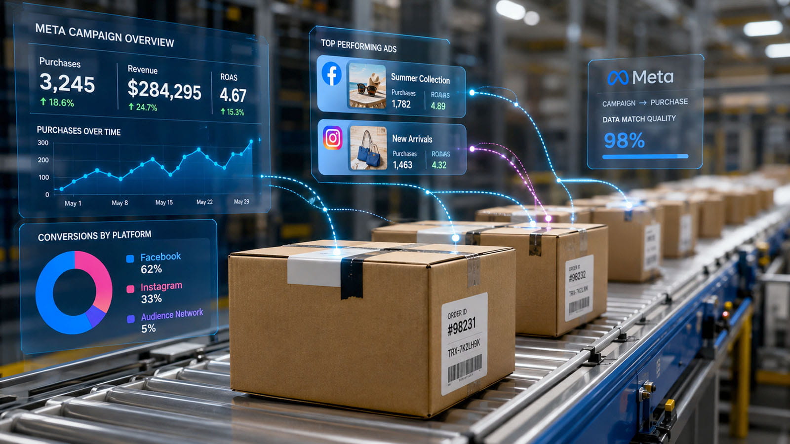 Meta Ads campaign data reconciled with ecommerce orders and real revenue