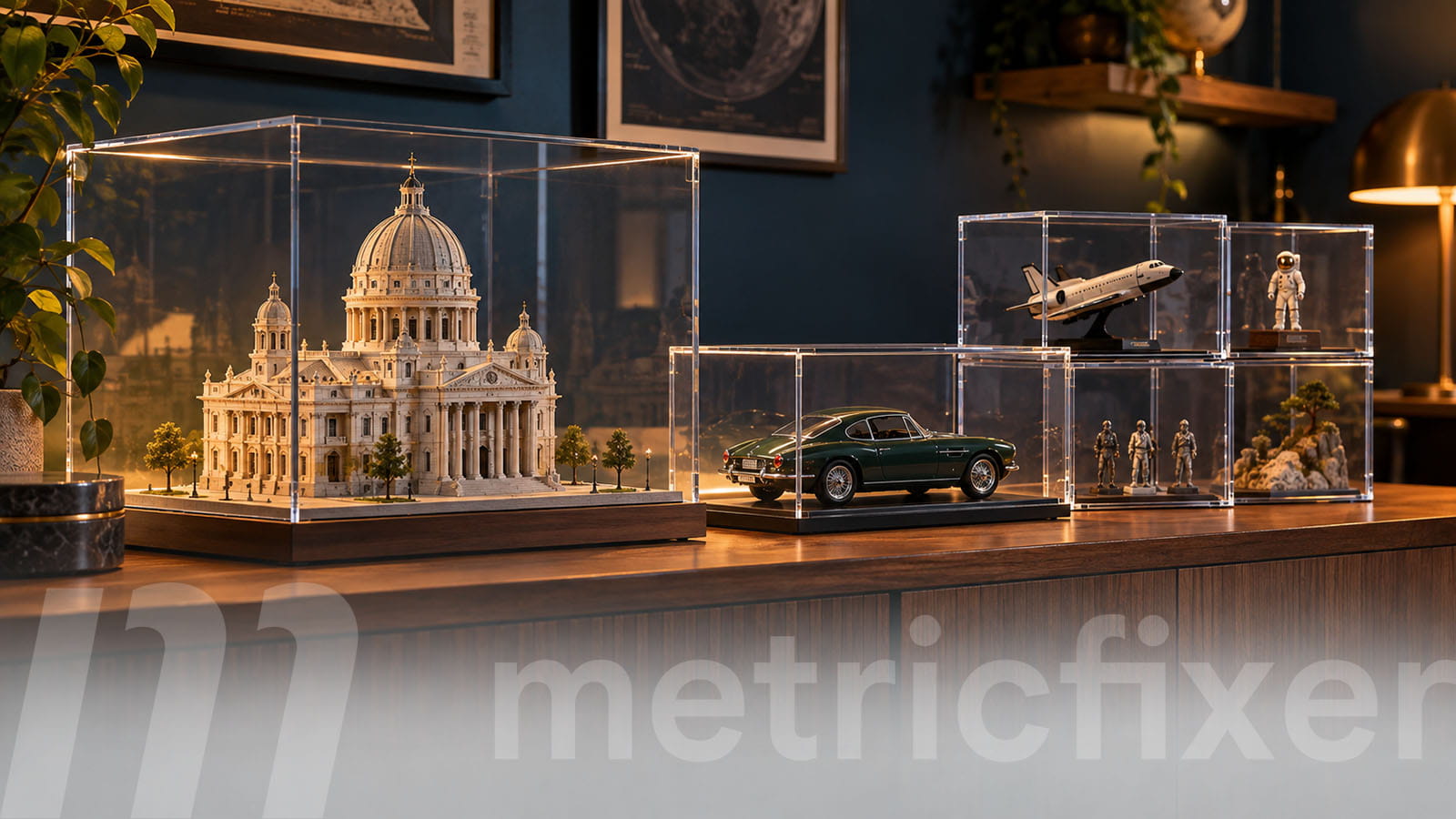 Acrylic display cases for collectible models, figures, and scale cars