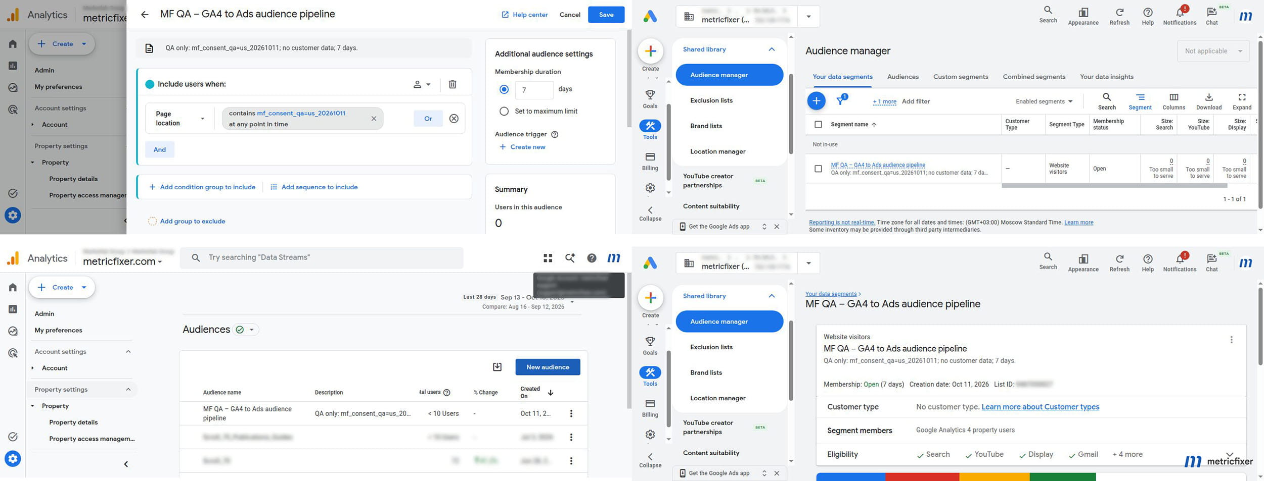 Temporary GA4 QA audience successfully published to Google Ads Audience manager.