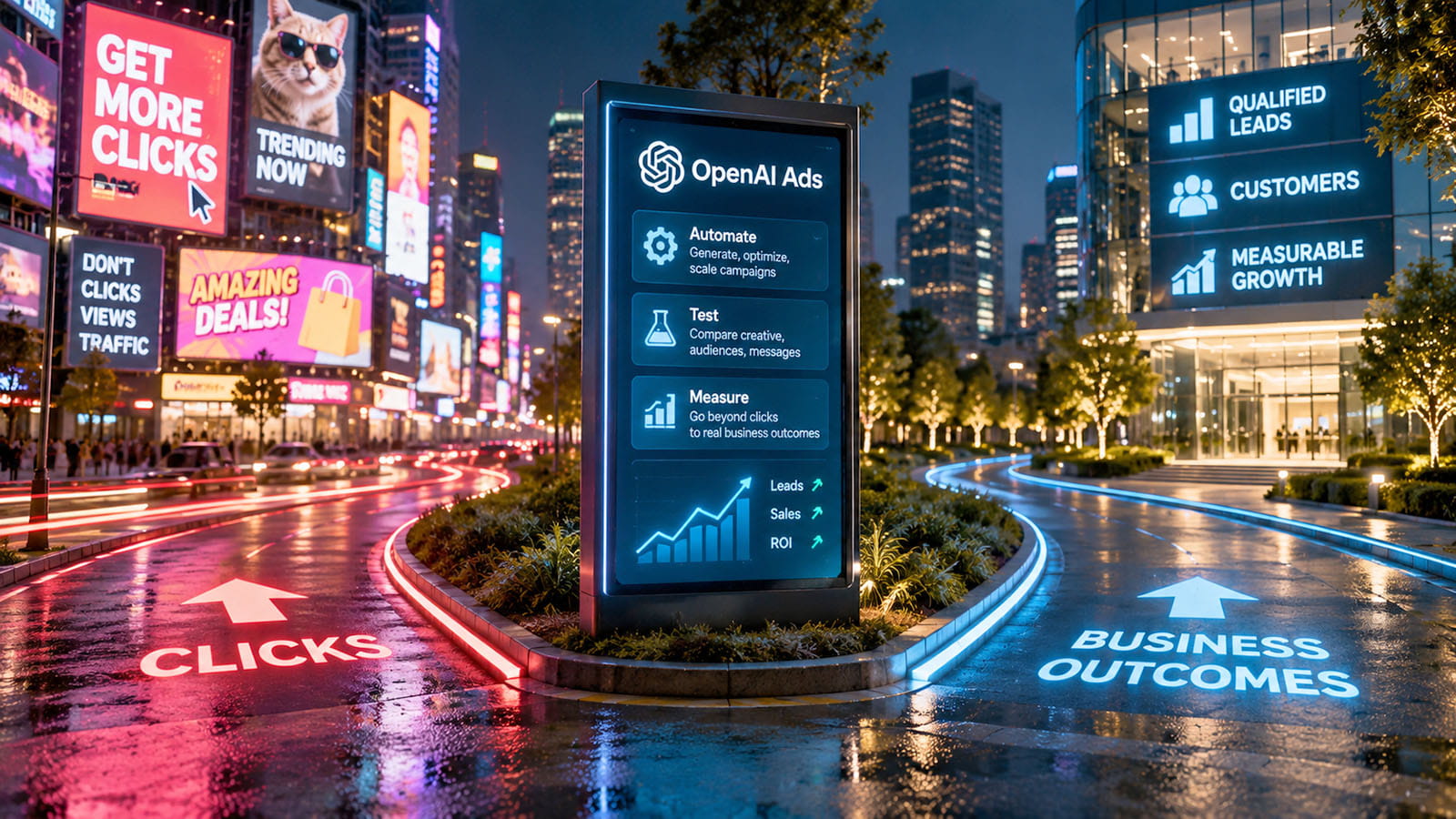 Audit OpenAI Ads creative enhancement, campaign overrides, bids, budgets and GA4 measurement without mistaking more clicks for better leads.