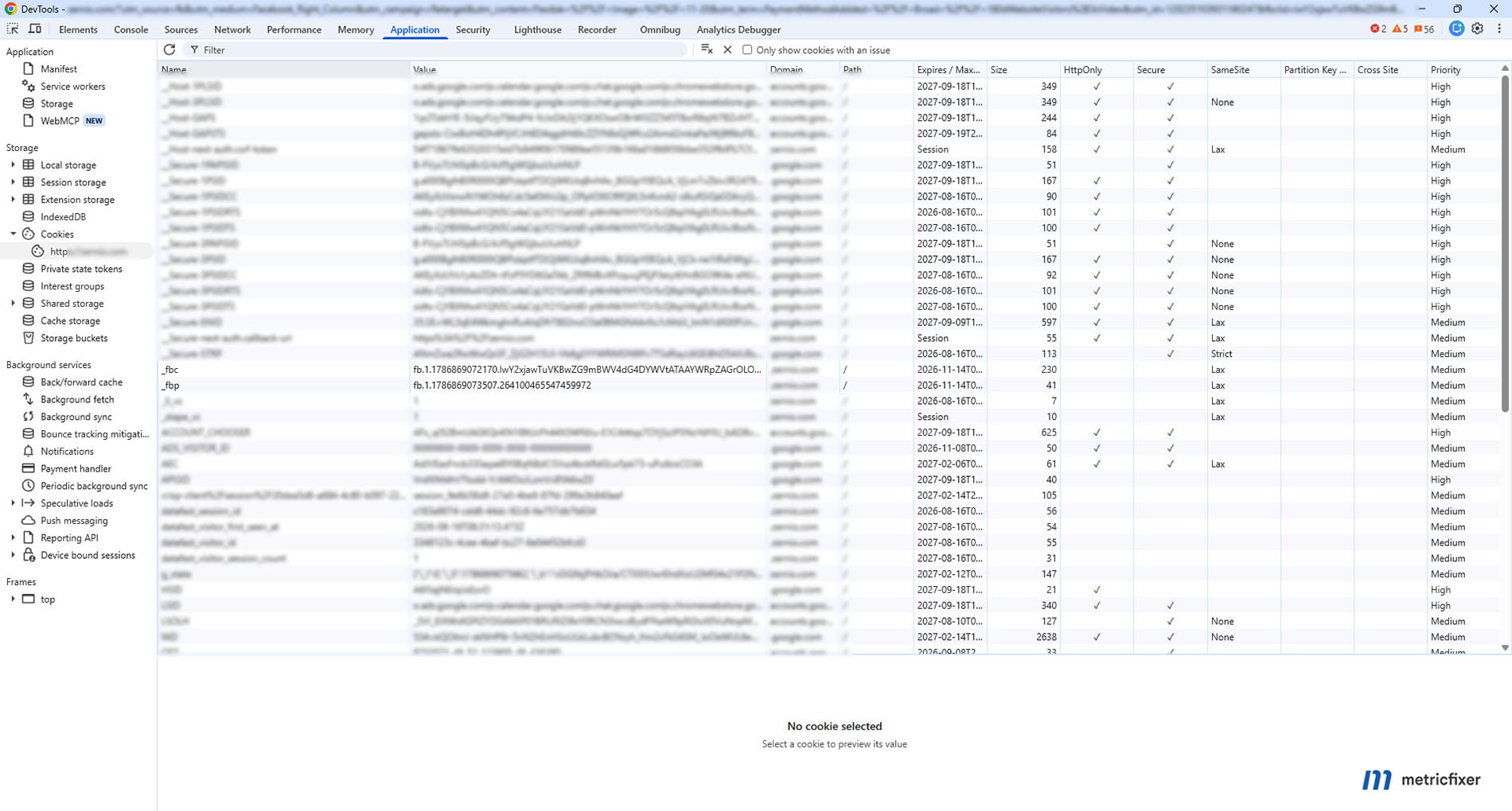 Meta identifiers in the Application tab of Google Chrome Developer Tools