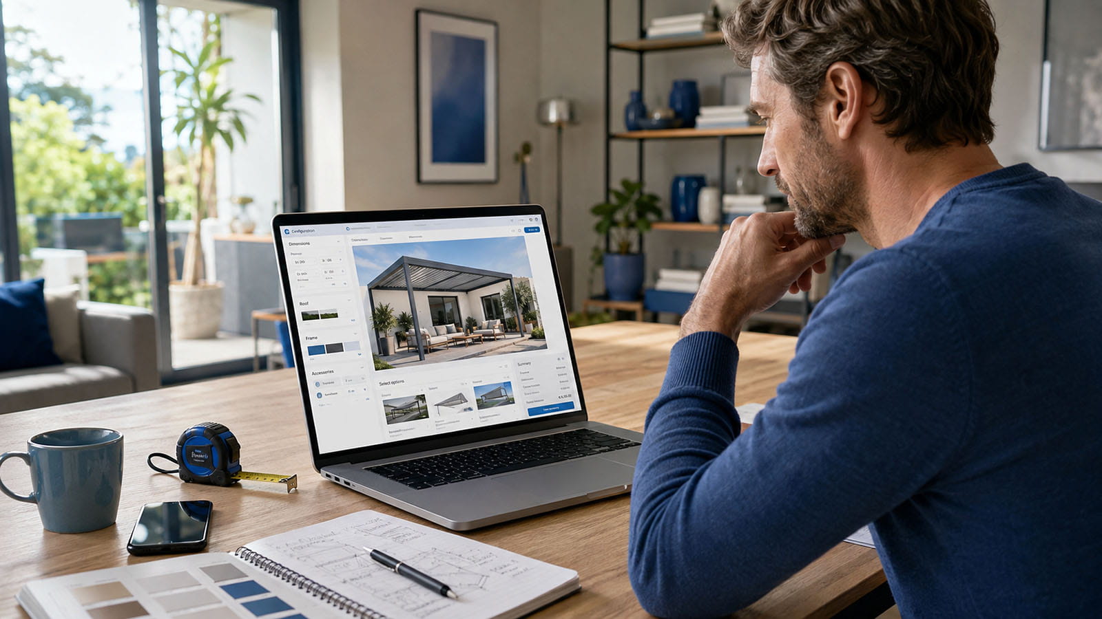 Customer comparing options for a complex home-improvement product in an online configurator