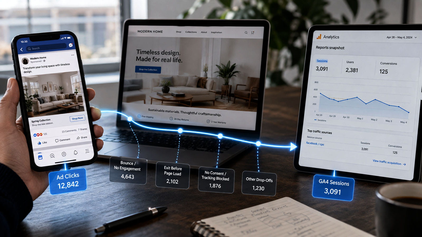 Why Meta Ads and GA4 Never Match: Clicks, Sessions, Users, and Attributed Conversions