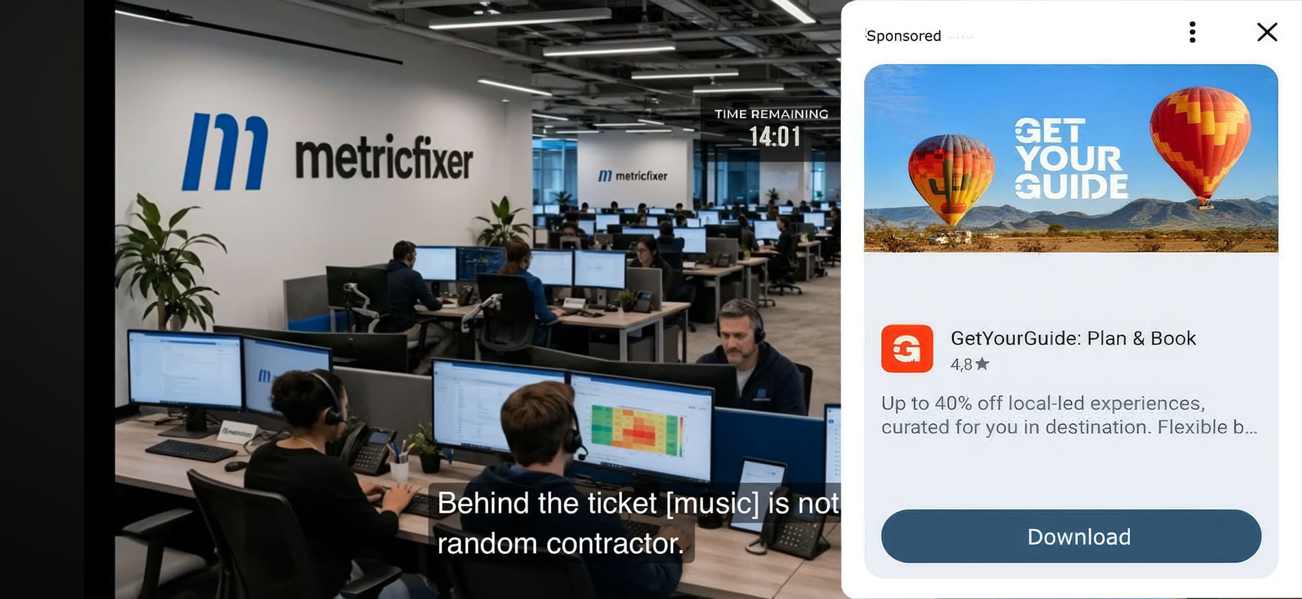 YouTube Watch While image ad displayed beside a mobile landscape video without pausing playback.